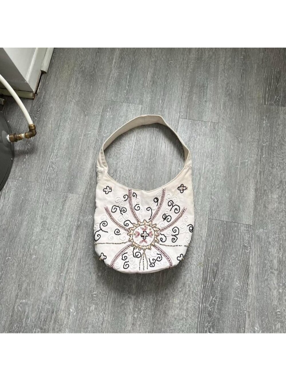 White / Beige / Black Vintage “Rachel” Beaded Boho Shoulder / Tote Bag / Purse